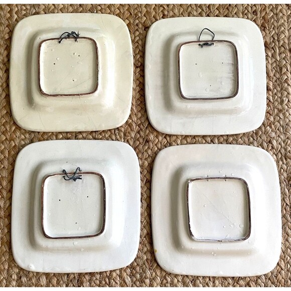 Set of 4 Hand Painted SEASONS Square Plates 9" Italy Vintage RARE - Picture 13 of 16